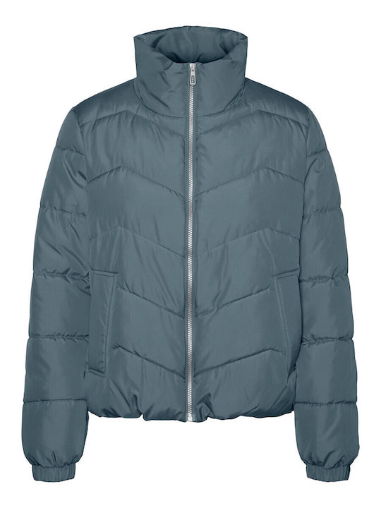 Women's Short Puffer Jacket for Winter Light Blue