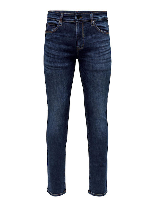 Ανδρικό Παντελόνι Τζιν Ελαστικό με Slim Straight Εφαρμογή Μπλε
