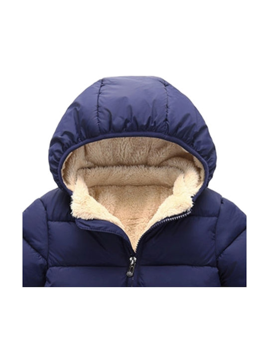 Kids Quilted Coat with Lining and Hood Navy Blue