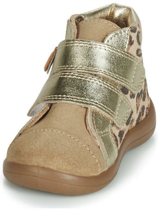 Lederne Kinderstiefeletten mit Klettverschluss Beige