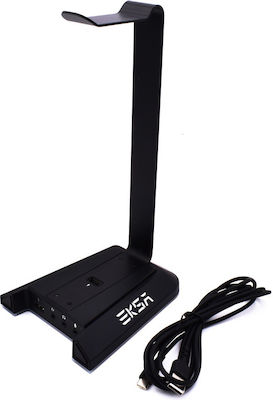 Eksa EK210125B Desk Mounted Headphone Stand with LED Lighting and USB Port Black