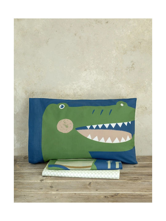 Nima Crocodile Set Kinderbettbezug Einzel mit Kissenbezug Baumwolle Blau 160x240cm