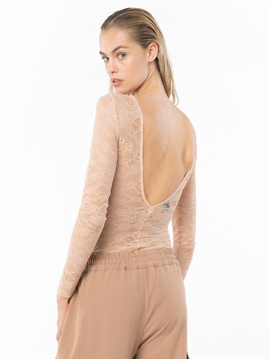 Pinko Long Sleeve Bodysuit Beige