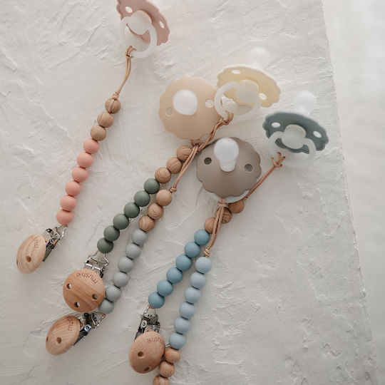 Mushie Chain Pacifier Eva with Beads made of Wood Gray