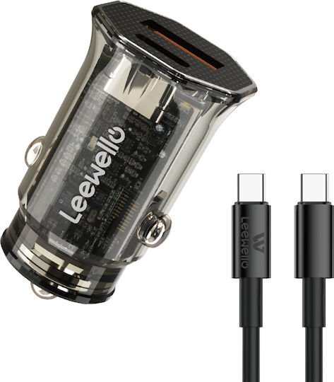 Leewello Auto-Ladegerät 30W mit Anschlüssen: 1xUSB 1xType-C mit Kabel Typ-C,TC-TC Schwarz Farbe