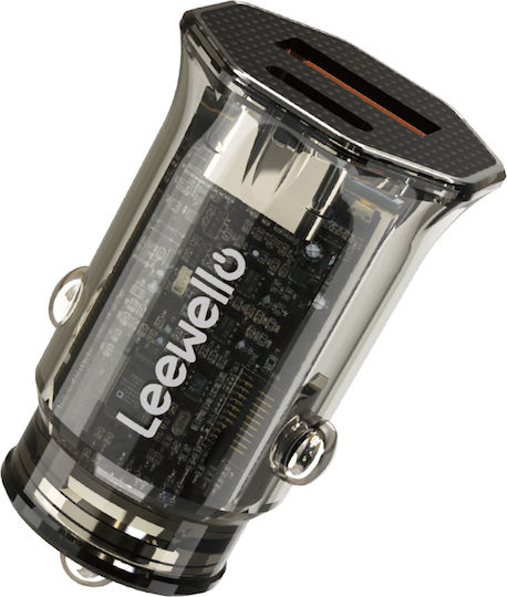 Leewello Auto-Ladegerät 30W mit Anschlüssen: 1xUSB 1xType-C mit Kabel Typ-C,TC-TC Schwarz Farbe