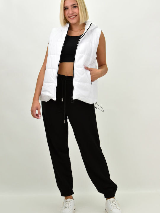 Women's Short Puffer Jacket for Winter with Hood White
