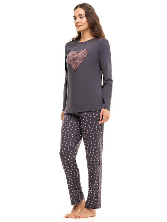 Cherry Underwear Winter Women's Cotton Pyjama Top Gray