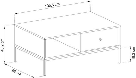 Rectangular Central Coffee Table Mono Wooden with Drawers Burgundy / Gold M103.5xL68xH46.2cm