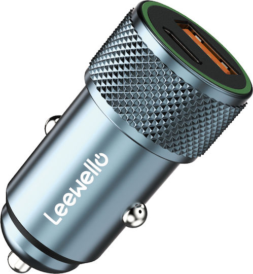Leewello LW-141 Auto-Ladegerät 30W mit Anschlüssen: 1xUSB 1xType-C mit Kabel Typ-C,TC-TC Blau Farbe