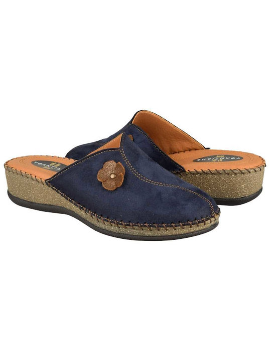 Yfantidis Leather Women's Slippers Blue