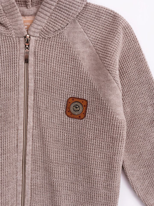 Kids Cardigan Knitted with Hood Beige