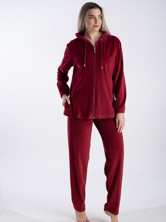 Relax Lingerie Winter Damen Pyjama-Set Samt Rot