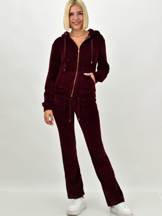 First Woman Set Women's Sweatpants Burgundy Velvet