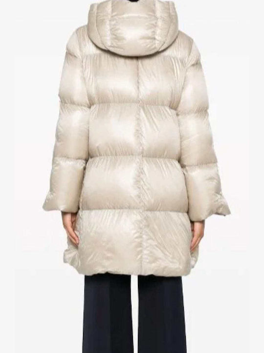 Herno Women's Short Puffer Jacket for Winter with Hood Beige