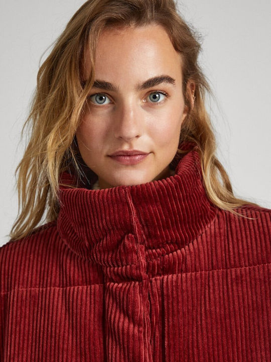 Kurz Damen Puffer Jacke für Winter Burgundisch