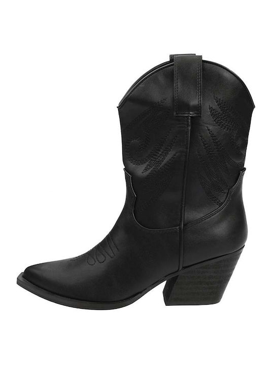 Corina Synthetic Leather Medium Heel Cowboy Boots with Zipper Black