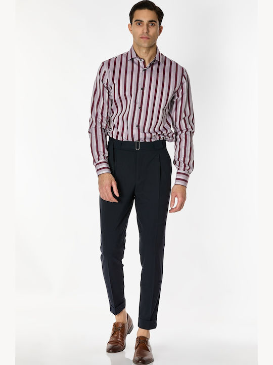 Long-sleeved Cotton Shirt Striped Purple
