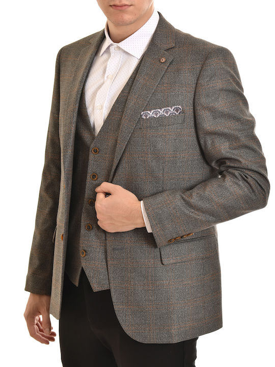 Vittorio Artist Vittorio Blazer & Vest Checked Pantov-grey/beige Men's Suit Jacket Gray