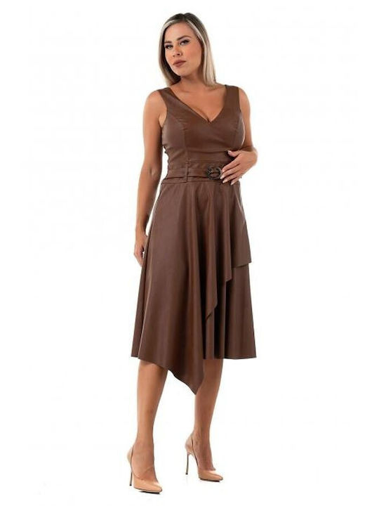 Bellino Summer Midi Dress Leather Brown