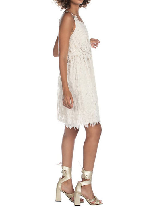 Relish Valencia Mini Evening Dress with Lace Beige