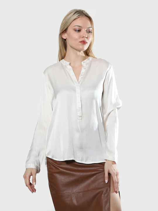 Motel Women's Monochrome Long Sleeve Shirt White