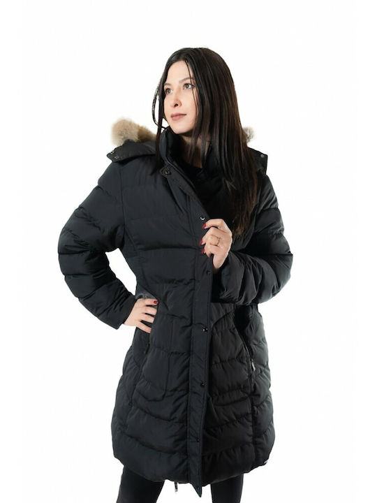 Rino&Pelle Women's Short Lifestyle Jacket for Winter with Detachable Hood Black