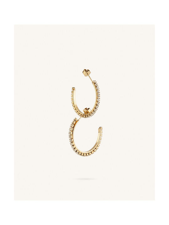 Earrings Hoops made of Steel Gold Plated with Stones