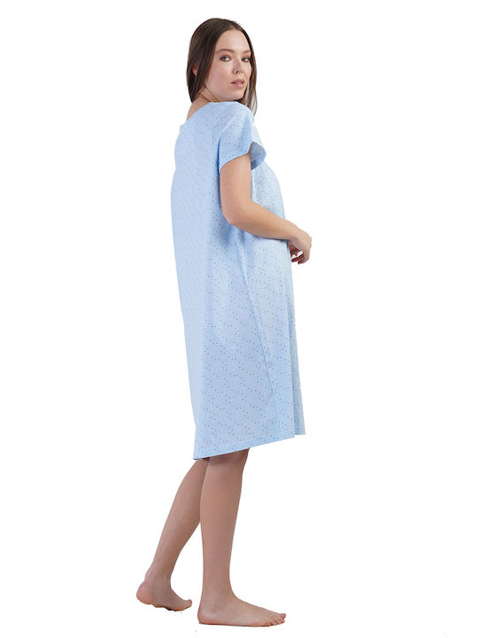 Vienetta Secret Summer Cotton Women's Nightdress Light Blue Vienetta Vienetta