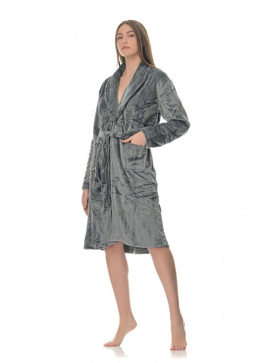 Cool Winter Women's Velvet Robe Gray