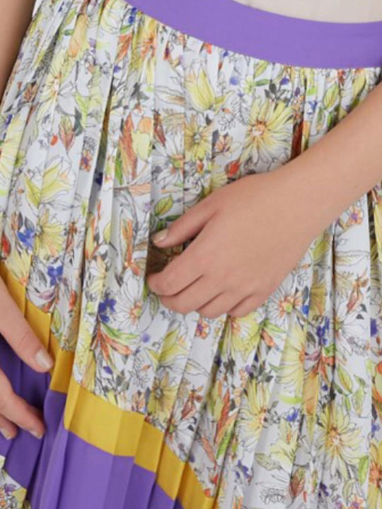 Pleated High-waisted Midi Skirt Floral Purple