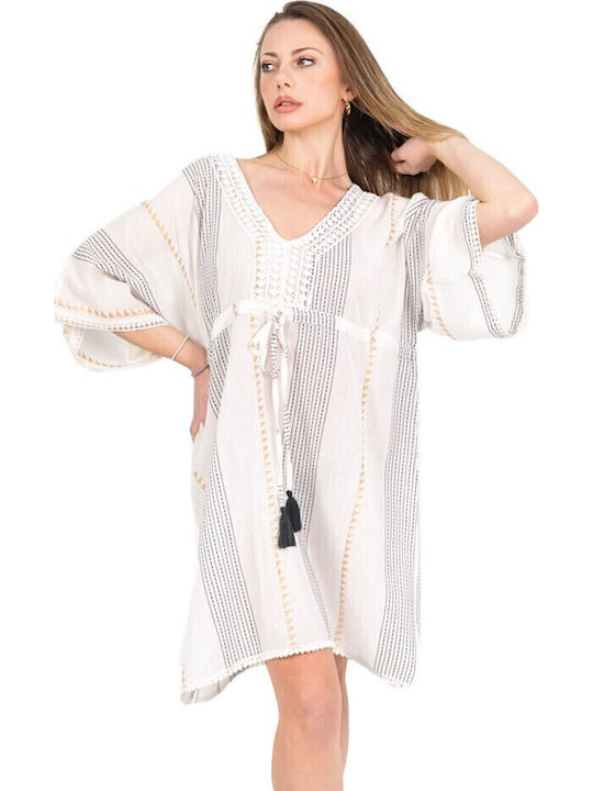 Aquablue Feminin Scurt Caftan de Plajă Alb
