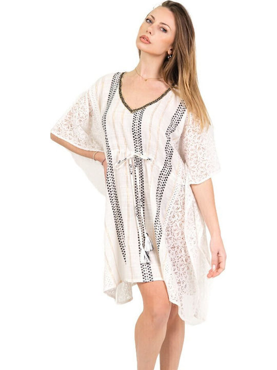 Aquablue Damen Mini Kaftan Strand Weiß