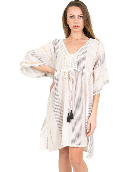 Aquablue Feminin Scurt Caftan de Plajă Alb