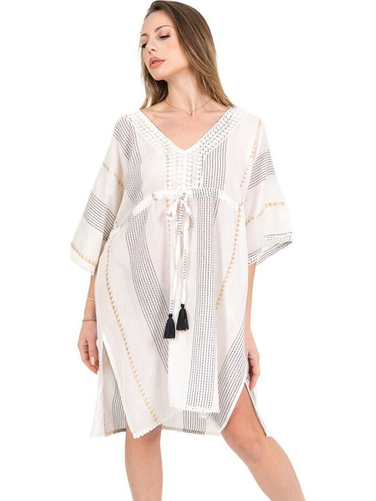 Aquablue Feminin Scurt Caftan de Plajă Alb