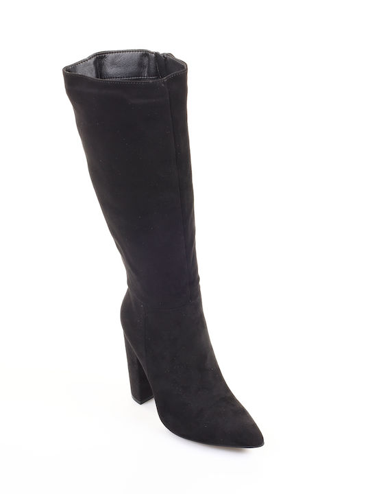 Fshoes Wildleder Damenstiefel mit hohem Absatz Schwarz