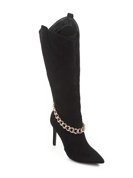 Fshoes Suede High Heel Women's Boots with Zipper Black