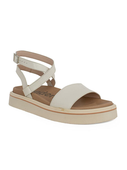 Wonders Extralight Leather Women's Flat Sandals with Strap in White Color