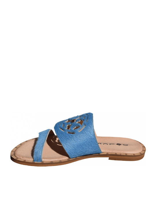 Leather Women's Flat Sandals Blue
