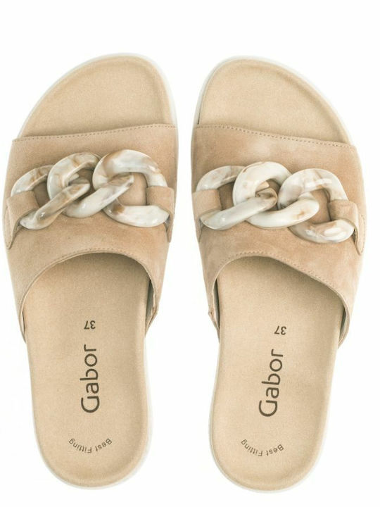 Leder Flache Sandalen für Damen Anatomisch in Beige Farbe