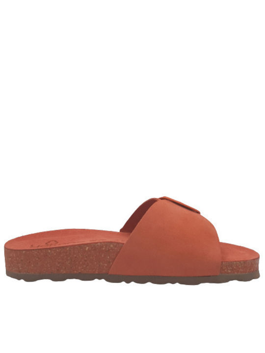 Yokono Leder Damen Flache Sandalen Anatomisch in Orange Farbe