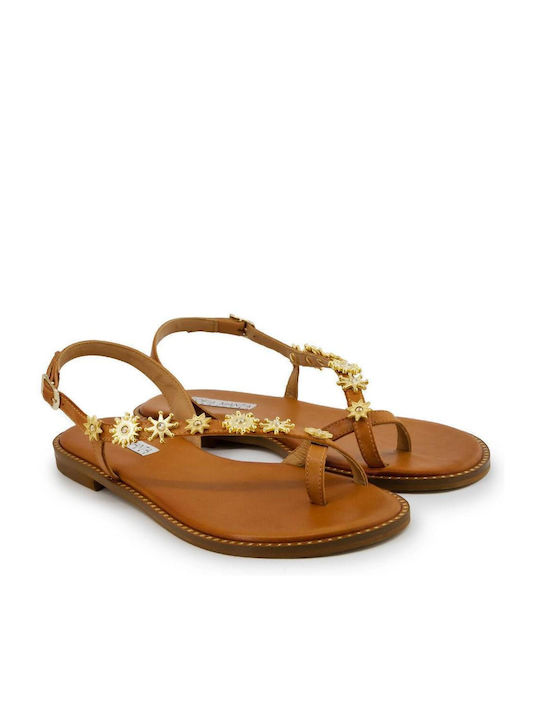 Sofia Manta Leather Women's Flat Sandals in Tabac Brown Color