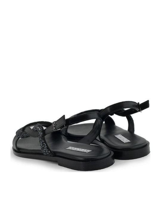 Leder Flache Sandalen für Damen in Schwarz Farbe