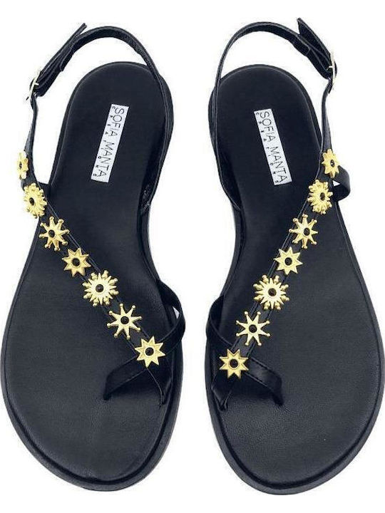 Leder Flache Sandalen für Damen in Schwarz Farbe