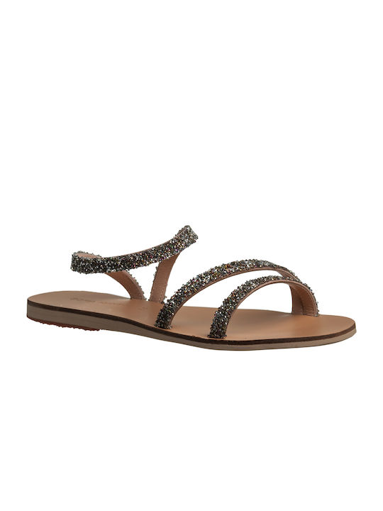 Sofia Manta Leather Women's Flat Sandals in Beige Color