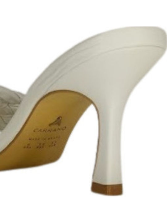 Leather Mules with Thin High Heel in White Color