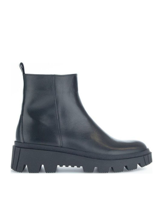 Leder Stiefeletten Damen mit Pelz Schwarz