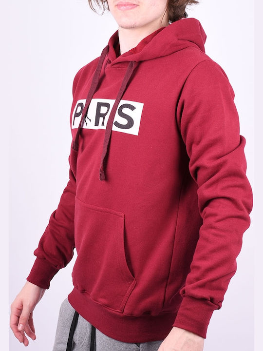 New Wave Men's Sweatshirt with Hood and Pockets Burgundy