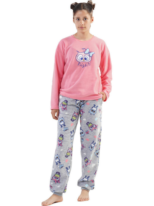 Vienetta Secret Παιδική Πιτζάμα Χειμωνιάτικη Fleece Ροζ