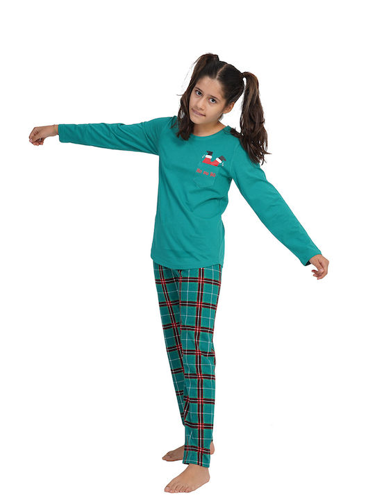 Vienetta Secret Set Top & Bottom Kids Winter Cotton Pyjamas Green